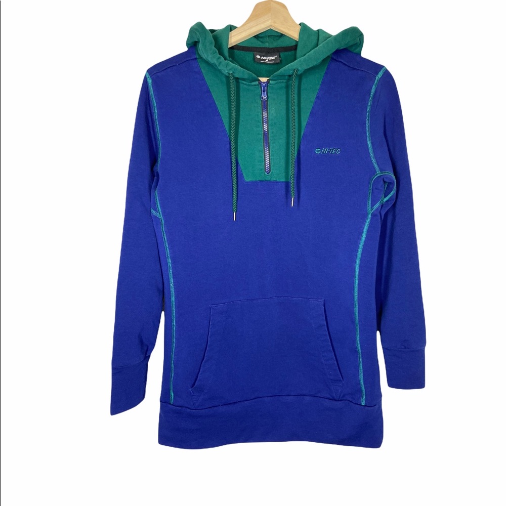HI-TEC Men's Medium Quarter-Zip Pullover Hoodie Green Blue Contrast Stitching